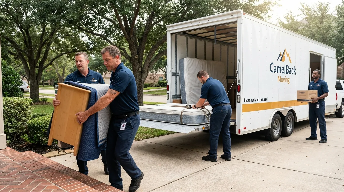 Crew loading residential truck for cross-state move from North Tonawanda, NY