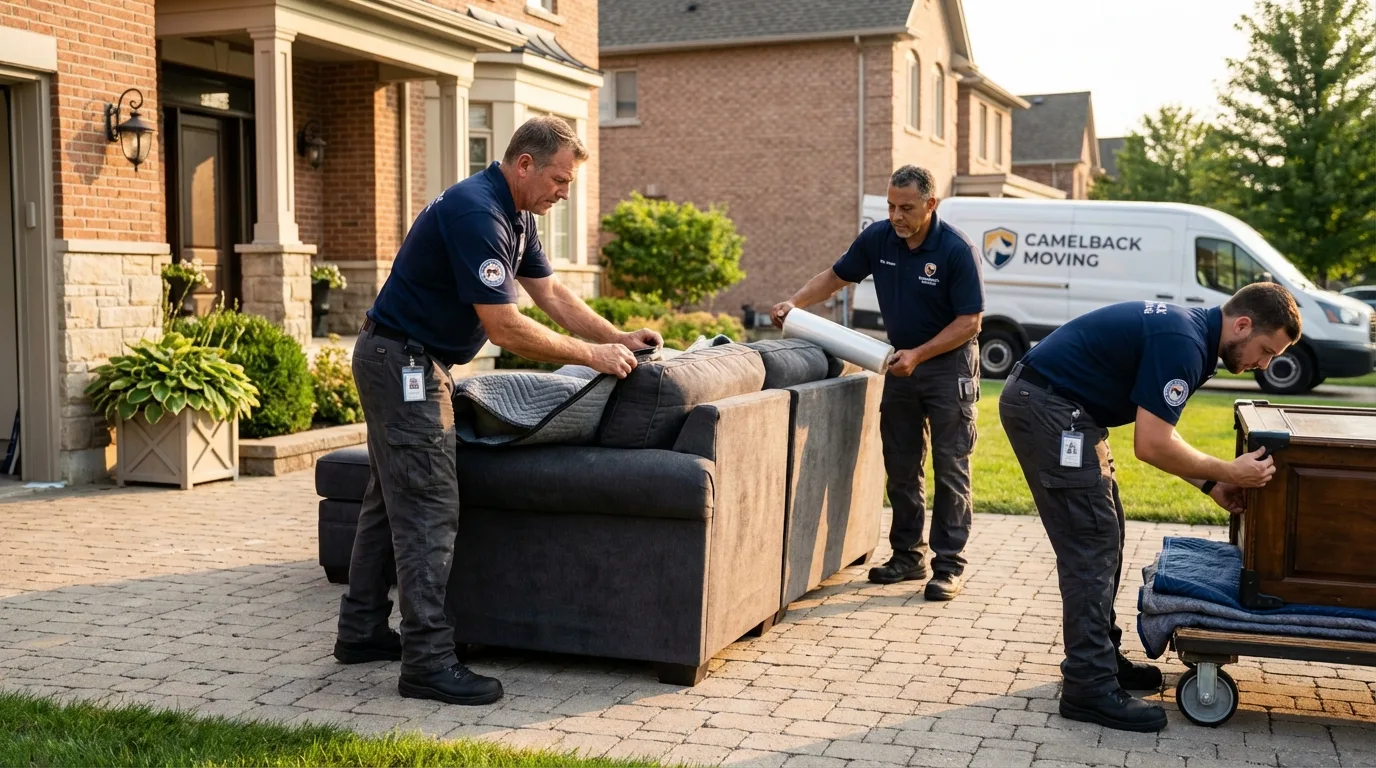 Large estate moving crew wrapping furniture in North Tonawanda, NY