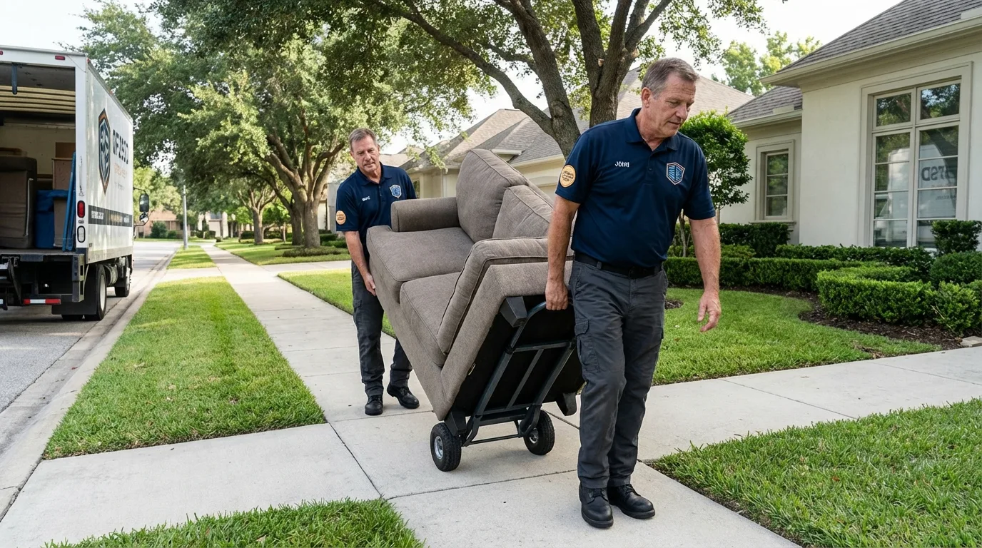Local residential moving crew loading furniture in North Tonawanda, NY